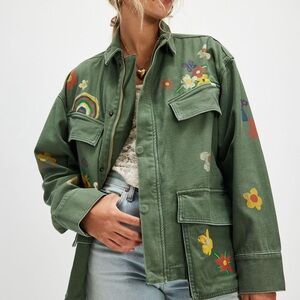 Floral Embroidered Green Jacket
